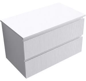 CERANO - Kúpeľňová skrinka Carole - biela matná drážkovaná + doska pod umývadlo Navira Slim - 18 mm - 80x49,8x46 cm
