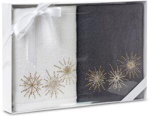 Bavlnená vianočná sada uterákov s jemným vzorom Čierna