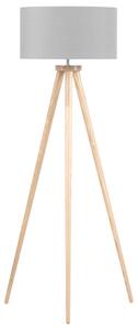 Stojaca lampa sivá svetlé drevo 140 cm statívový podstavec látkové tienidlo moderný štýl obývačka spálňa