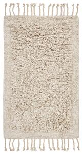 Kúpeľňová predložka béžová bavlna obdĺžnikový tvar so strapcami 50 x 80 cm dekoratívny vzor moderný dizajn
