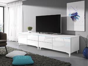 Televízny stolík na nožičkách s LED osvetlením FERNS 11 - biely / lesklý biely