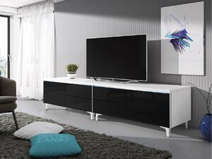 Televízny stolík na nožičkách s LED osvetlením FERNS 11 - biely / lesklý čierny