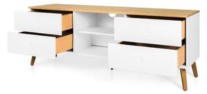 Biely TV stolík s detailmi v dekore dubového dreva Tenzo Dot, šírka 162 cm