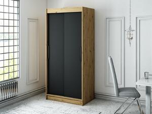 Šatníková skriňa s posuvnými dverami LURDES 1 - šírka 100 cm, dub artisan / čierna