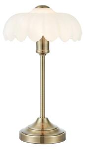 Stolová lampa Kurage, starý mosadz/biela, sklo, výška 43 cm, E27, Hnedá / staromosadz, Obývacia izba / jedáleň, Sklo, Stojacie svietidlo