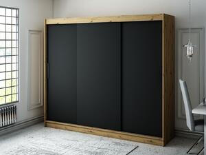 Šatníková skriňa s posuvnými dverami LURDES 1 - šírka 250 cm, dub artisan / čierna