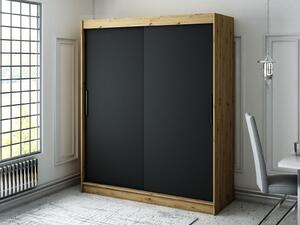 Šatníková skriňa s posuvnými dverami LURDES 1 - šírka 180 cm, dub artisan / čierna