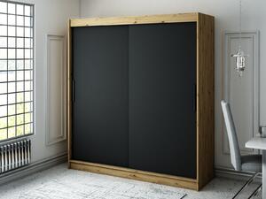 Šatníková skriňa s posuvnými dverami LURDES 1 - šírka 200 cm, dub artisan / čierna