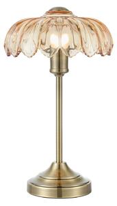 Stolová lampa Kurage, starý mosadz/jantar, sklo, výška 43 cm, E27, Hnedá / staromosadz, Obývacia izba / jedáleň, Sklo, Stojacie svietidlo