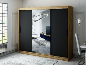 Šatníková skriňa s posuvnými dverami LURDES 2 - šírka 250 cm, dub artisan / čierna