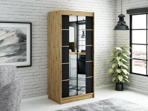 Zrkadlová skriňa s posuvnými dverami LURDES 6 - šírka 100 cm, dub artisan / čierna