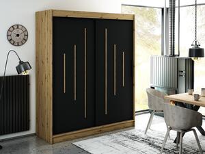Šatníková skriňa s posuvnými dverami LURDES 7 - šírka 180 cm, dub artisan / čierna