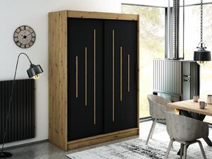 Šatníková skriňa s posuvnými dverami LURDES 7 - šírka 150 cm, dub artisan / čierna