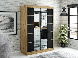Zrkadlová skriňa s posuvnými dverami LURDES 6 - šírka 120 cm, dub artisan / čierna