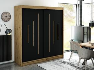 Šatníková skriňa s posuvnými dverami LURDES 7 - šírka 200 cm, dub artisan / čierna
