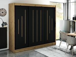 Šatníková skriňa s posuvnými dverami LURDES 7 - šírka 250 cm, dub artisan / čierna