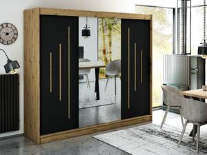 Zrkadlová skriňa s posuvnými dverami LURDES 8 - šírka 250 cm, dub artisan / čierna