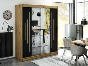 Zrkadlová skriňa s posuvnými dverami LURDES 8 - šírka 180 cm, dub artisan / čierna