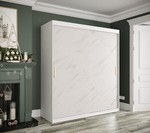 Skriňa s posuvnými dverami MAREILLE 1 - šírka 180 cm, biela / biely mramor