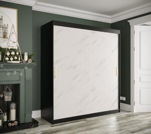 Skriňa s posuvnými dverami MAREILLE 1 - šírka 180 cm, čierna / biely mramor