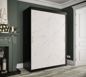 Skriňa s posuvnými dverami MAREILLE 1 - šírka 150 cm, čierna / biely mramor
