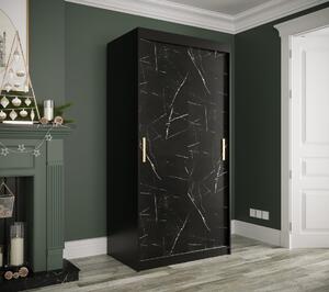 Skriňa s posuvnými dverami MAREILLE 1 - šírka 100 cm, čierna / čierny mramor