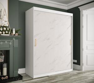 Skriňa s posuvnými dverami MAREILLE 1 - šírka 150 cm, biela / biely mramor