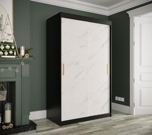 Skriňa s posuvnými dverami MAREILLE 1 - šírka 120 cm, čierna / biely mramor