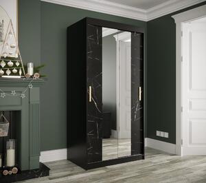 Zrkadlová skriňa s posuvnými dverami MAREILLE 2 - šírka 100 cm, čierna / čierny mramor