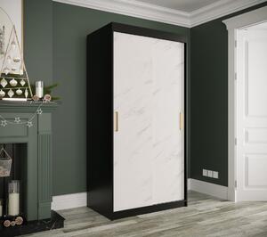 Skriňa s posuvnými dverami MAREILLE 1 - šírka 100 cm, čierna / biely mramor