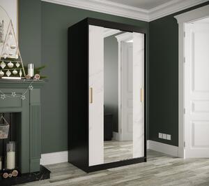 Zrkadlová skriňa s posuvnými dverami MAREILLE 2 - šírka 100 cm, čierna / biely mramor