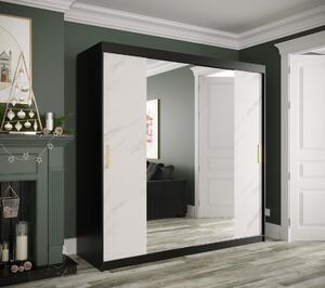 Zrkadlová skriňa s posuvnými dverami MAREILLE 2 - šírka 200 cm, čierna / biely mramor
