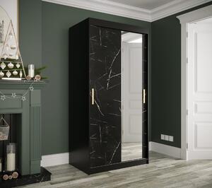 Zrkadlová skriňa s posuvnými dverami MAREILLE 3 - šírka 100 cm, čierna / čierny mramor