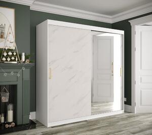 Zrkadlová skriňa s posuvnými dverami MAREILLE 3 - šírka 180 cm, biela / biely mramor