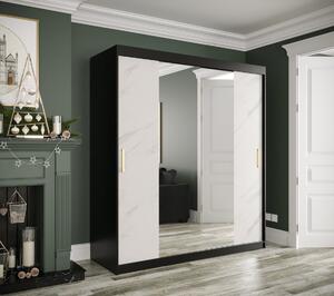 Zrkadlová skriňa s posuvnými dverami MAREILLE 2 - šírka 180 cm, čierna / biely mramor