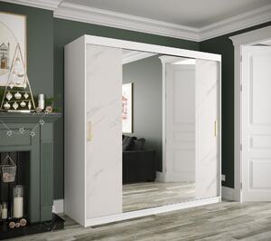 Zrkadlová skriňa s posuvnými dverami MAREILLE 2 - šírka 200 cm, biela / biely mramor