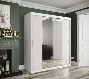 Zrkadlová skriňa s posuvnými dverami MAREILLE 2 - šírka 180 cm, biela / biely mramor