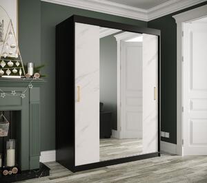 Zrkadlová skriňa s posuvnými dverami MAREILLE 2 - šírka 150 cm, čierna / biely mramor
