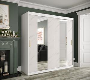 Šatníková skriňa s posuvnými dverami a zrkadlami MAREILLE 4 - šírka 200 cm, biela / biely mramor