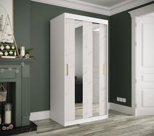 Šatníková skriňa s posuvnými dverami a zrkadlami MAREILLE 4 - šírka 100 cm, biela / biely mramor