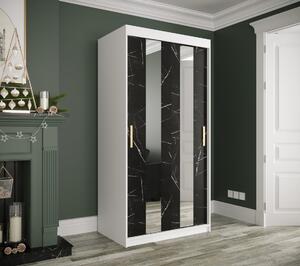 Šatníková skriňa s posuvnými dverami a zrkadlami MAREILLE 4 - šírka 100 cm, biela / čierny mramor