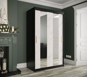 Šatníková skriňa s posuvnými dverami a zrkadlami MAREILLE 4 - šírka 120 cm, čierna / biely mramor