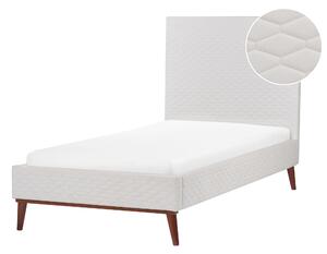 Posteľ krémová biela zamatová s rámom 90 x 200 cm s čelom jednolôžko moderný retro štýl