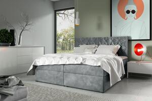 Boxspringová posteľ s prešívaným čelom EUGENA - 160x200, šedá + topper ZDARMA