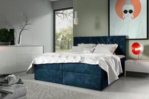 Boxspringová posteľ s prešívaným čelom EUGENA - 180x200, modrá + topper ZDARMA