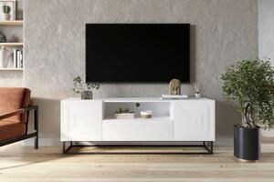 TV stolík Asha 167 cm so zásuvkou a kovovou konštrukciou - biely mat