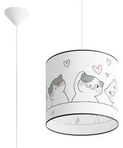 Detské závesné svietidlo Cat, 1x plastové tienidlo so vzorom, (fi 30cm)