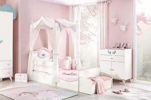 Detská posteľ 90x200 s nebesami Sunbow - béžová/ružová