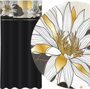 Klasický čierny záves s potlačou lotosových kvetov Čierna