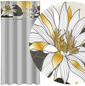 Klasický svetlosivý záves s potlačou lotosových kvetov Sivá